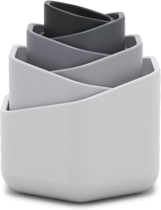 Lalo Stacking Cups - Baby and Toddler Stacking Cups for Bath Time, 6 Nesting Cups with Openings - Non-Toxic, BPA-Free Silicone Bath Toy, Easy to Clean for 6 Months And Up - B&W