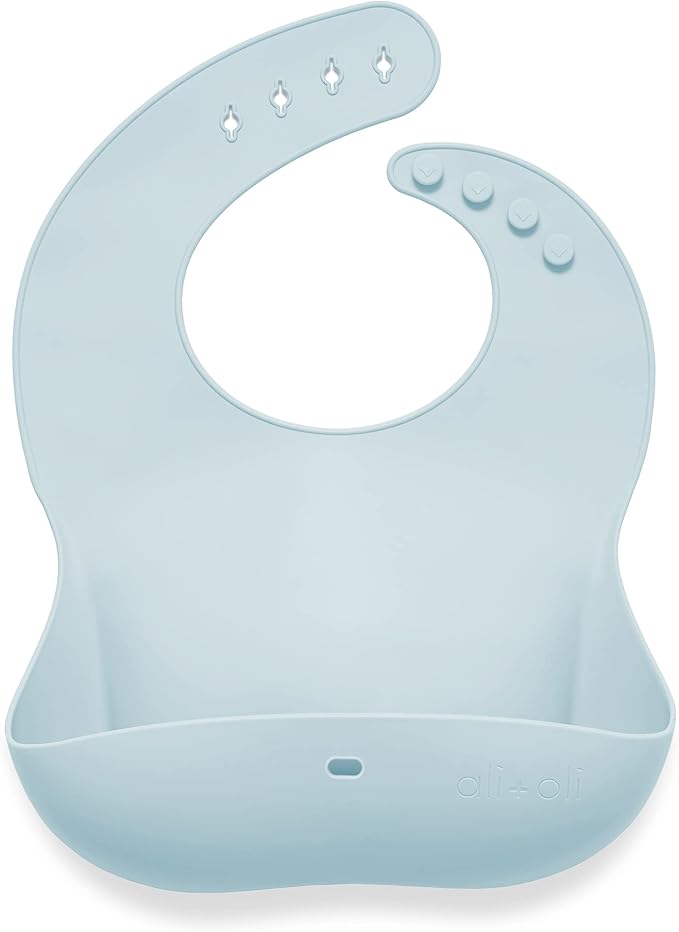 Ali+Oli Silicone Bib Waterproof Silicone Bibs for Babies & Toddlers Adjustable Feeding Bibs with Food Catcher Feeding Bucket