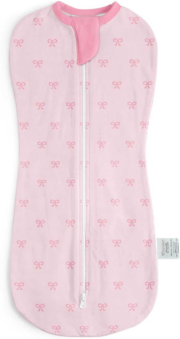 Baby Swaddle 0-2 Months, Cotton Arm-In Zipper Sleep Sack, Wearable Blankets Wrap for Newborn Infant Girls (Bow, Pack of 1)