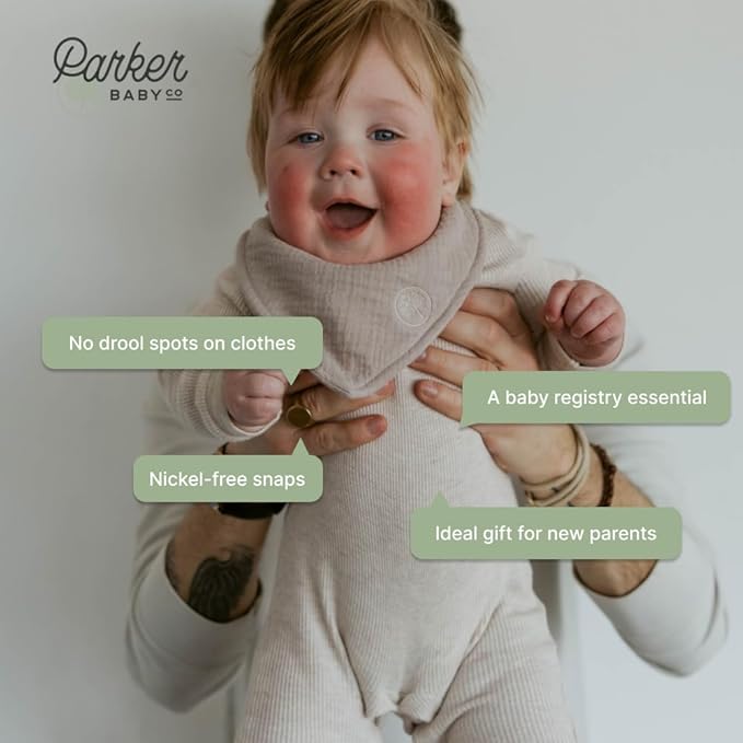 Parker Baby Muslin Bandana Drool Bibs | 100% Soft Muslin Cotton, Absorbent & Adjustable | Stylish Teething & Drooling Bibs