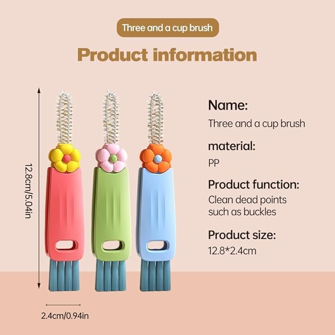 3 in 1 Cup Lid Cleaning Brush, Multifunctional Cleaning Brush Portable Cup Lid Cleaner for Bottle Gap Tight Spaces Cup, Portable Cup Lid Cleaner, 1 Pcs Red