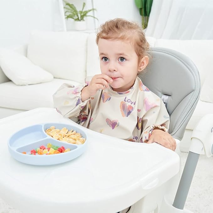 GZMM Waterproof Baby Bibs,Infant Toddler Long Sleeve Feeding Bib With Food Catcher,Wipe Clean & Washable