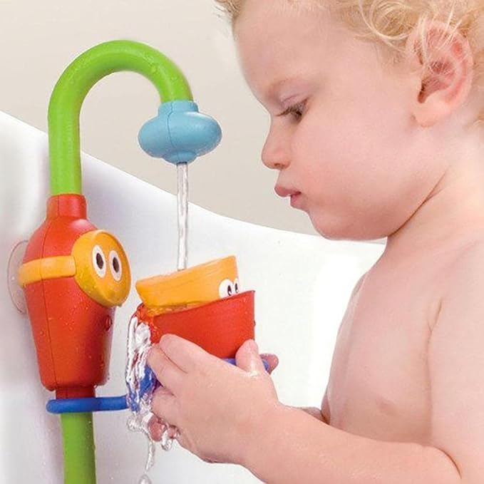 Yookidoo Toddler and Baby Bath Toy (Ages 1-3): Flow N Fill - 3 Stackable Play Cups - Battery Operated Interactive Hose Toy & Tumblers with Multiple Play Aspects - Make Bath Time Maigcal (No Mold)