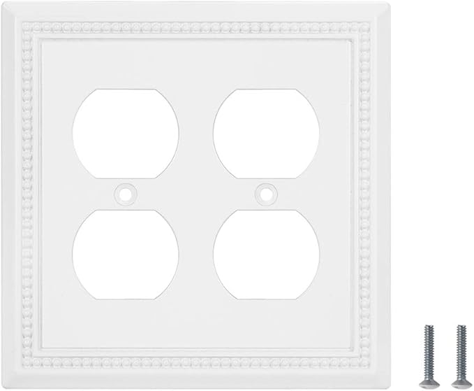 Henne Bery Sunken Pearls Heavy Duty Decorative Wall Plate Switch Plate Outlet Cover (Double Duplex, White)
