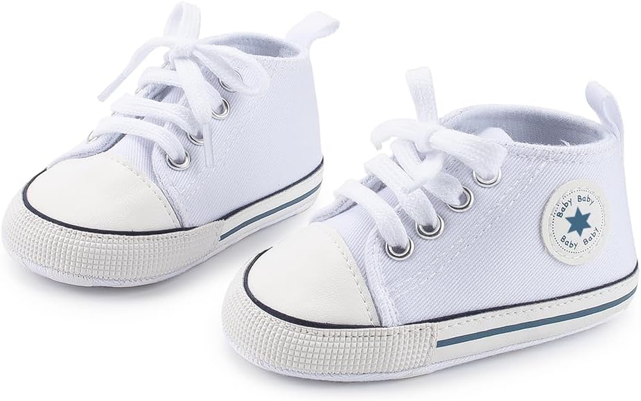 Meckior Baby Girls Boys Canvas Sneakers Soft Sole High-Top Ankle Infant First Walkers Crib Shoes
