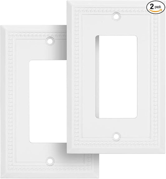 Henne Bery Sunken Pearls Heavy Duty Decorative Wall Plate Switch Plate Outlet Cover (Single Decorator, 2 Pack, White)