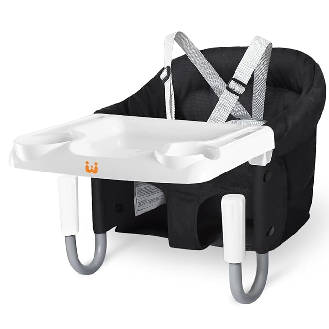 MTWML Hook On High Chair with Tray,Portable Baby High Chair That Attaches to Table,Clip On Fast Table Seat for Babies and Toddlers.Baby Feeding Seat for Dining Tables and Counter(Pure-Black)