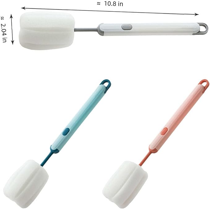 Bottle Brush Long Handle Cup Cleaner Brush Sponge Bottle Scrubber Detachable Handle Portable Sponge Cleaning Brush for Cups Wine Glasses Water Bottles Baby Bottles and Vacuum Flasks(3 PCS)