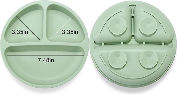 PandaEar Divided Unbreakable Silicone Baby and Toddler Plates - 3 Pack - Non-Slip - Dishwasher and Microwave Safe - Silicone (Blue Green Brown)