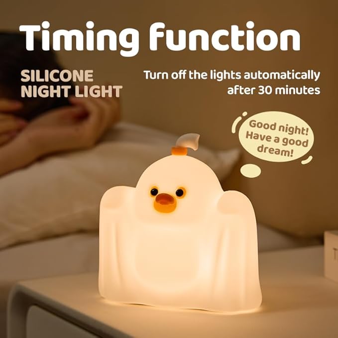 LED Duck Night Light, 3 Level Dimmable Nursery Decor, Cute Lamp Silicone Squishy Light, Rechargeable Bedside Touch Lamp for Breastfeeding Toddler Baby Kids Decor