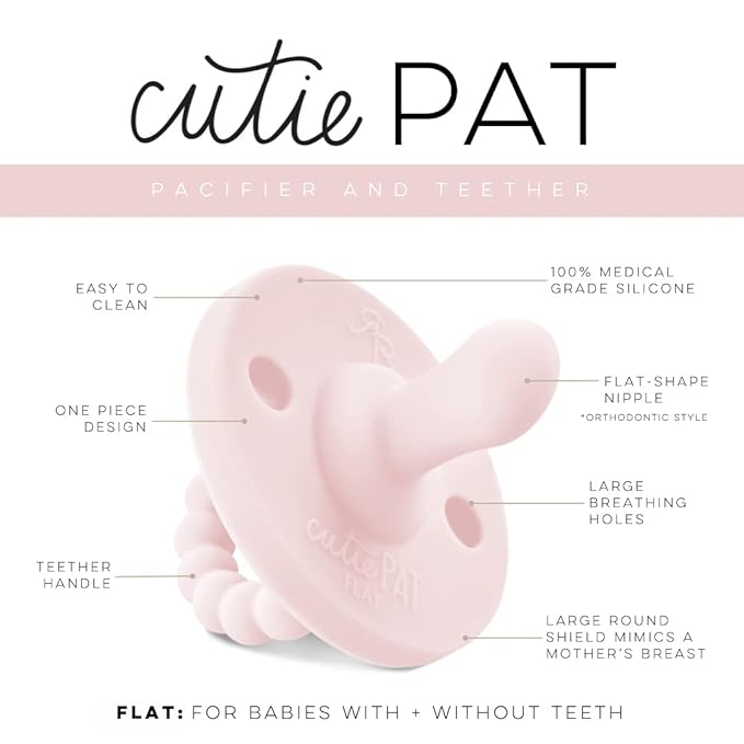 Ryan & Rose Cutie PAT All-in-One Pacifier and Teether Massaging Teething Ring and Hideaway Binky for Growing Babies (Bliss (3 Pack), Flat)