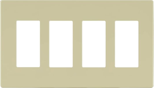 LIDER Matte Finish Decorator Switch Cover, Screwless Wall Plate, Mid-Size 4-Gang 4.88" x 8.58", Unbreakable Polycarbonate Thermoplastic, UL Listed, LSWP-34M-I, Ivory