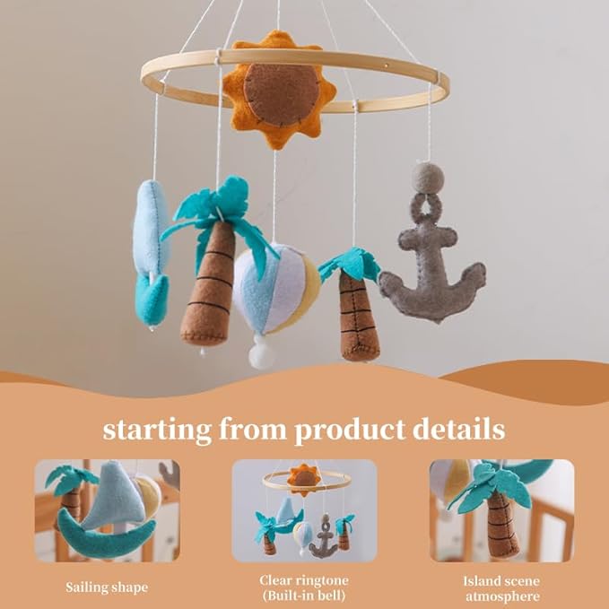 GOODMOM Seaside Nursery Mobile for Boys & Girls - Handmade Staycation Baby Mobile for Crib - Baby Crib Mobile BEACH Theme Accessories with Sailboat |Easy Assembly & Sturdy Structure |Gift for Newborns