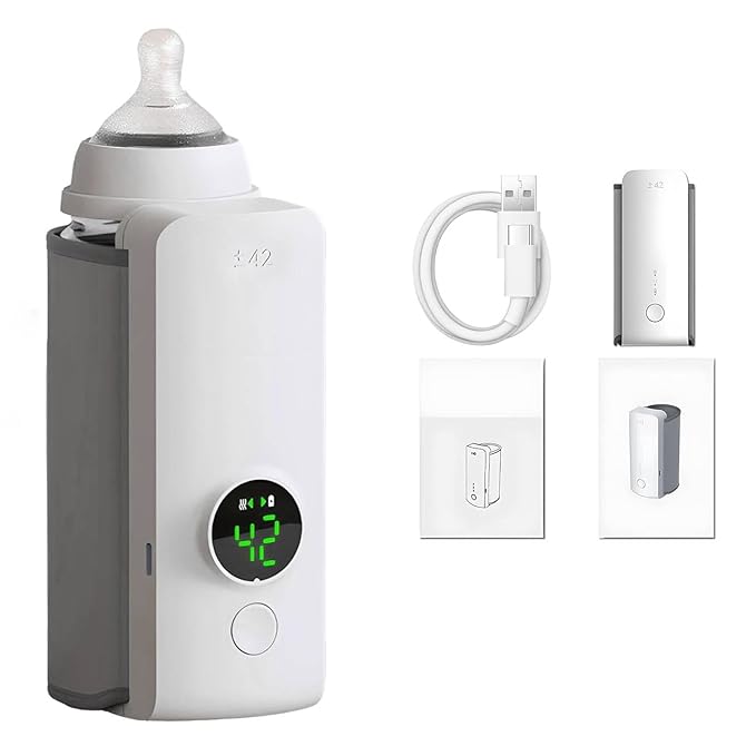 Portable Baby Bottle Warmer for Travel, Cordless Baby Bottle Warmer for Breastmilk and Formula, Rechargeable Bottle Warmer On The Go, Bottle Warmer with Temperature Control, LED Display