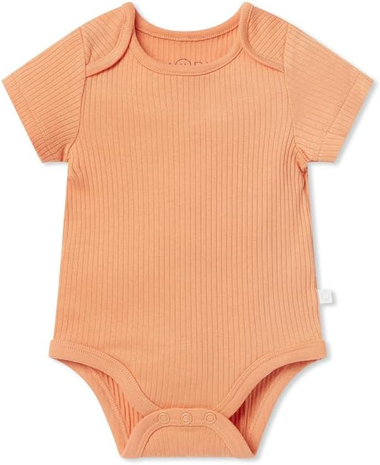 MORI Baby Ribbed Short Sleeve Bodysuit with Envelope Neck and Nickel Free Poppers - Unisex Toddler Romper for Boys and Girls