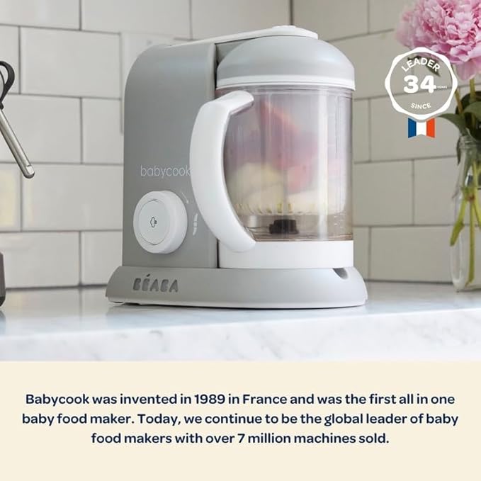 BEABA Babycook Solo 4 in 1 Baby Food Maker, Baby Food Processor Baby Food Steamer, Lrg Capacity 4.5 Cups 27 Servings in 20 Mins, Auto Steam Cooking, Puree Blender, Charcoal