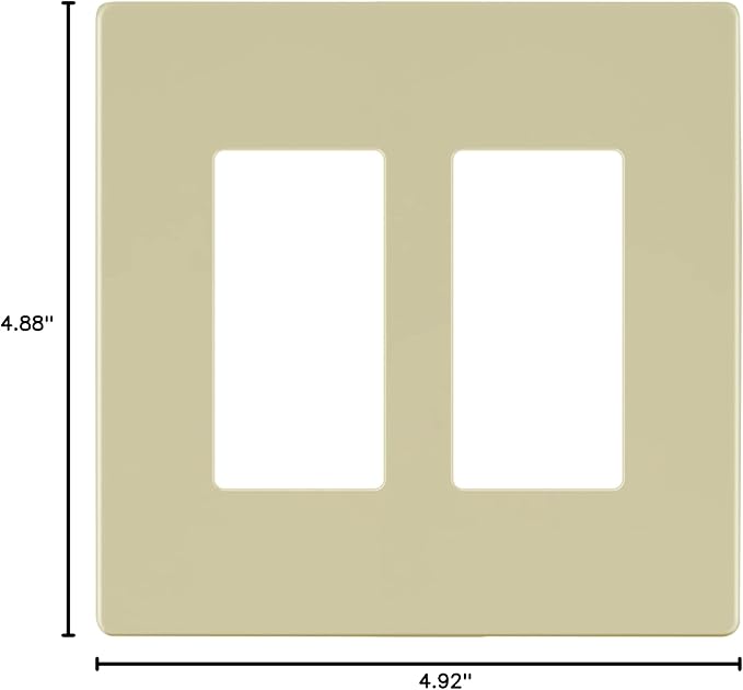 LIDER Matte Finish Double Decorator Switch Cover, Screwless Wall Plate, Mid-Size 2-Gang 4.88" x 4.92", Unbreakable Polycarbonate Thermoplastic, UL Listed, LSWP-32M-I10P, Ivory