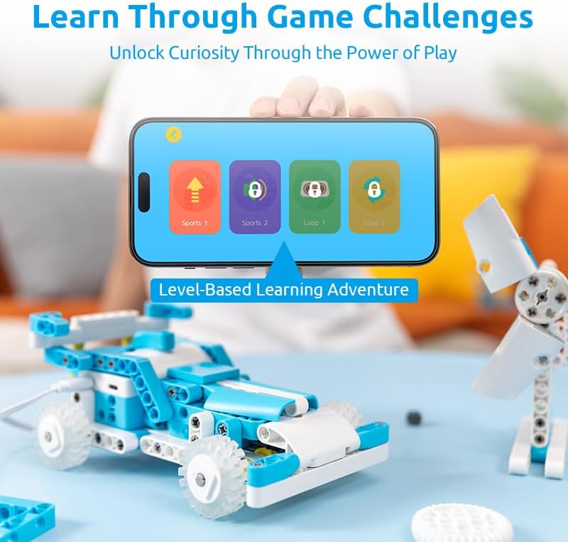 WhalesBot D1 21-in-1 STEM Coding Robot Kit for Kids (Ages 4-10), 280+ Pieces Educational Building Set with APP-Controlled & Programming, 3D APP Guidance, Ideal Toy Gift for Boys & Girls