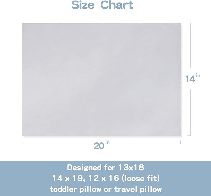 Organic Cotton Toddler Pillowcase 2 Pack, 14 x 20 Travel Pillow Case Cover for Babies, Kids, Boys and Girls, Soft and Breathable Small Pillow Cases with Envelope Closure, Light Grey