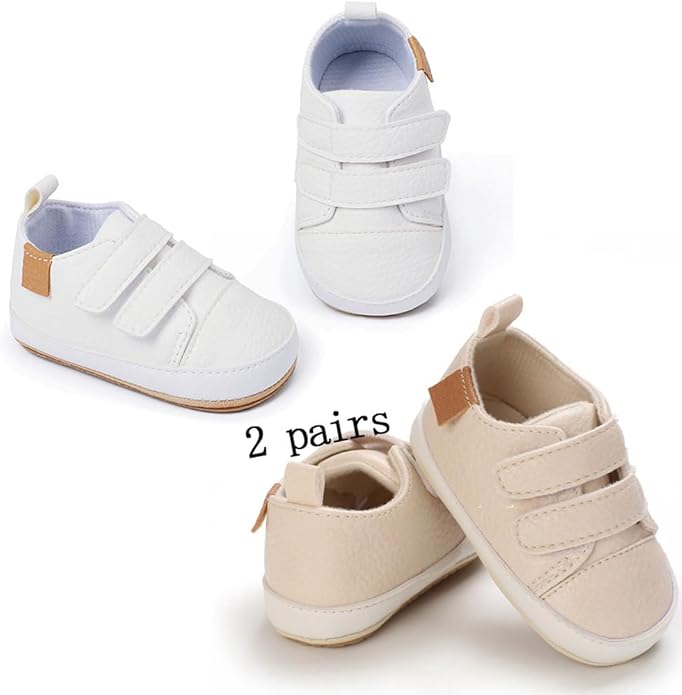 2Pairs Baby Shoes,Boys Girls Non-Slip Rubber Sole Sneakers,Unisex Infant Soft Lightweight First Walking Crib Shoes