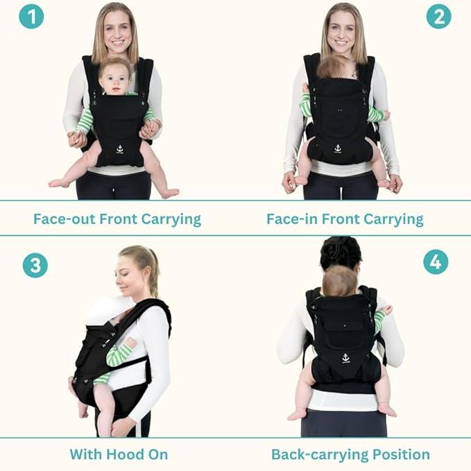 All-Season Ergonomic Baby Carrier, Breathable Baby Carrier Newborn to Toddler (8-33lbs), Toddler Carrier, Infant Carrier with Temperature Control Panel Design (Olive Black)