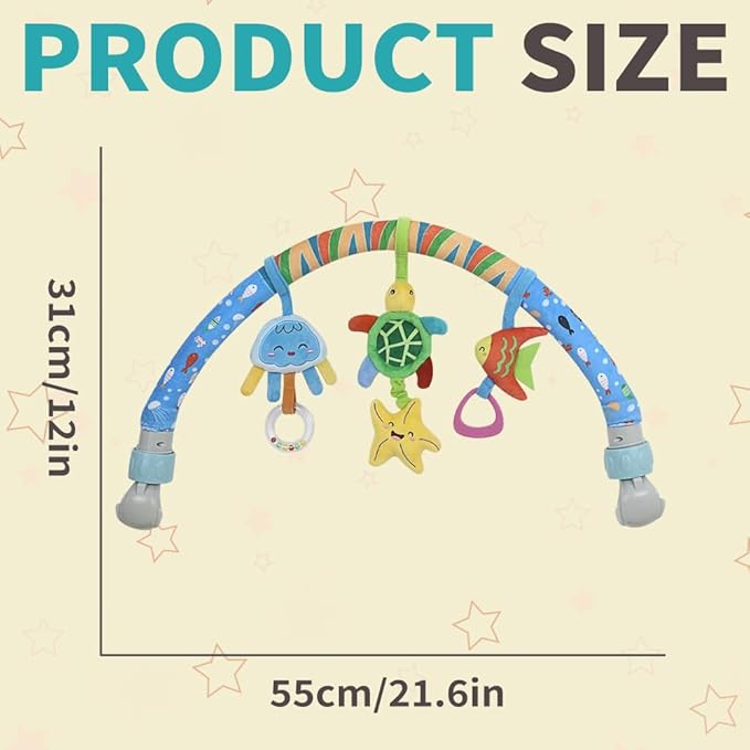 Caterbee Baby Baby Bouncer Toy bar, Clip on Crib & Pram Activity Bar Toy Travel Arch Bassinet Toys for Toddlers (Star)