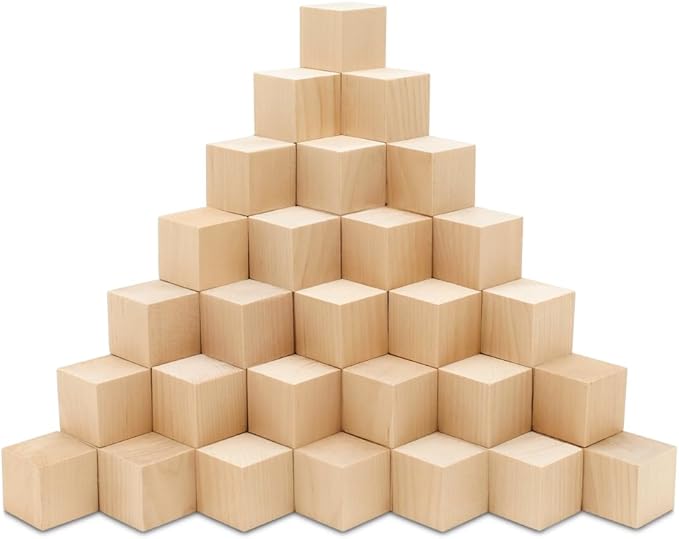 DIY Wood Cubes 2-inch, Pack of 50 Small Wooden Baby Blocks for Baby Shower, Wood Blocks for Crafts, STEM, Building, and Blank Wooden Dice, by Woodpeckers