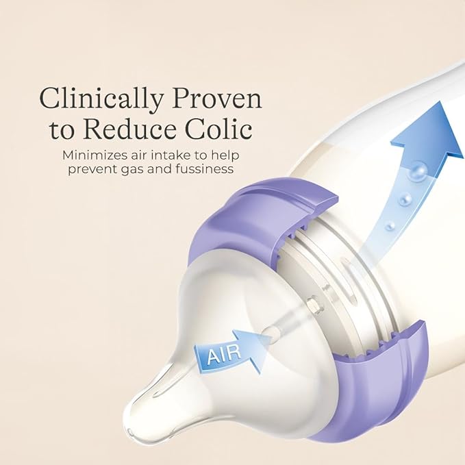 Lansinoh Anti-Colic Baby Bottles for Breastfeeding Babies, 8 Ounces, 4 Count, Includes 4 Medium Flow Nipples, Size M