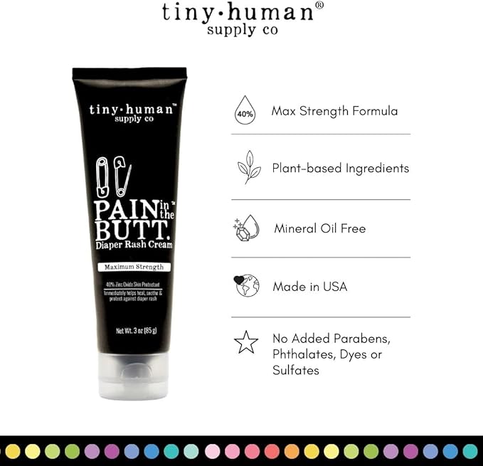 Pain in The Butt MAX Diaper Rash Cream, 3oz, 40% Zinc Oxide, 2-Pack, Natural Ingredients, Petrolatum Free, Soothing, Rapid Relief and Protection for Baby