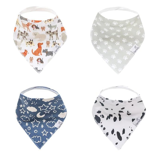 Copper Pearl 4 Pack Soft Cotton Baby Bibs for Drooling and Teething, Absorbent Drool Bibs for Baby Girl and Boy, Adjustable to Fit Newborns to Toddlers, Tons of Styles (Rufus)