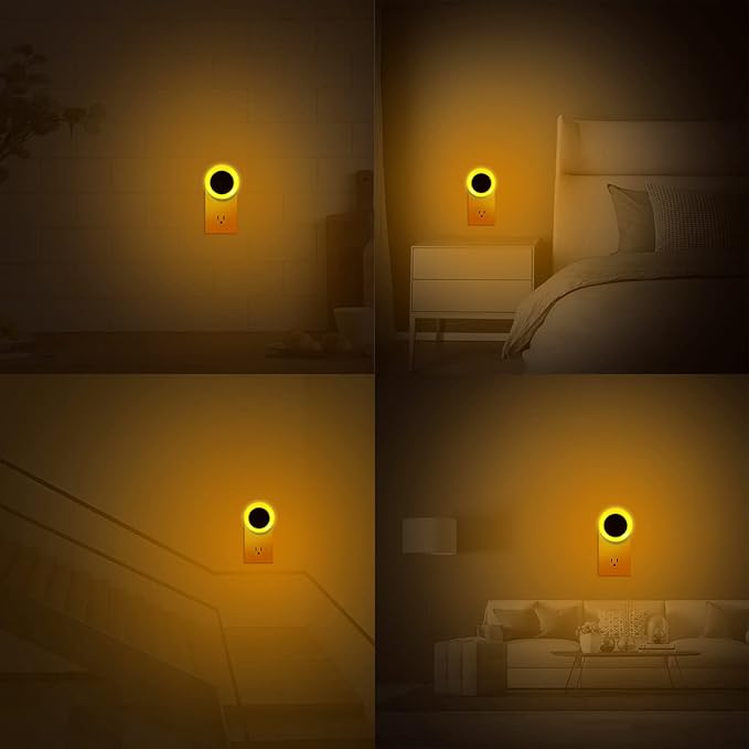 KINUR 6 Pack Amber Night Light, LED Night Lights Plug into Wall with Dusk to Dawn sensors, Plug in Night Lights for Kids Room, Bedroom, Bathroom, Baby Nursery,Stair Lights, Hallway Light