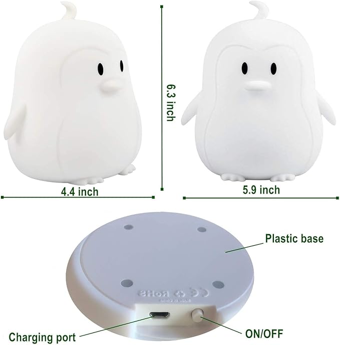 Big Size Night Light, Portable Silicone Bedside Lamp, Multicolor Light with Remote Control, USB Rechargeable led Light for Kids/Baby Bedroom/Adults/Children/Gift - Large Penguin
