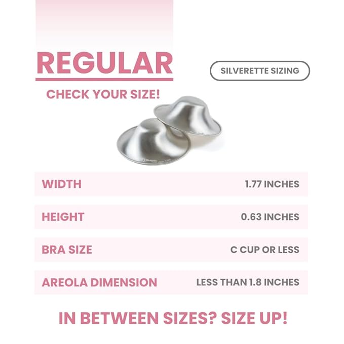 SILVERETTE® The Original Silver Nursing Cups, Nipple Covers for Breastfeeding Essentials, Pure 925 Silver Nipple Shields for Breastfeeding Newborn, Lightweight Nursing Cups, Regular Size