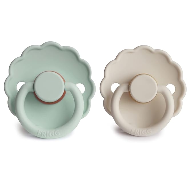 FRIGG Daisy Natural Rubber Baby Pacifier | Made in Denmark | BPA-Free (Seafoam/Cream, 6-18 Months) 2-Pack