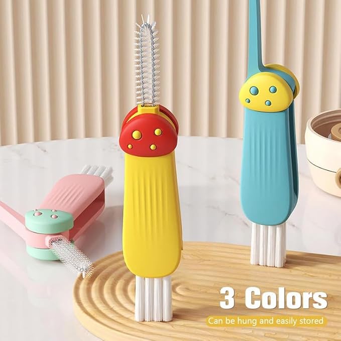 3 in 1 Cup Lid Cleaning Brush, 2024 New Crevice Cleaning Brush Set for Baby Bottle Gap Tight Spaces Cup, 3 in 1 Multifunctional Cleaning Brush Portable Cup Lid Cleaner with Brush(B)