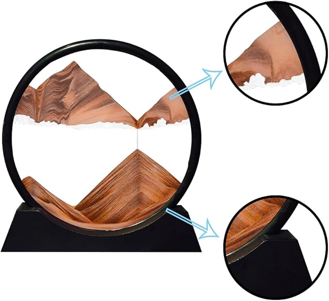 Aoderun Moving Sand Art Picture Round Glass 3D Deep Sea Sandscape in Motion Display Flowing Sand Frame Relaxing Desktop Home Office Work Decor (7", Orange)