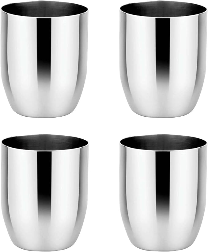 Ahimsa Stainless Steel Kids Cups - Pediatrician Designed Toddler Cup for Open Cup Training, 8oz, 100% BPA Free & Dishwasher Safe (Set of 4 Stainless Steel Cups)