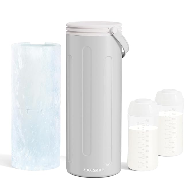 Portable Breast Milk Cooler for Travel, 22oz Large Capacity Breastmilk Chiller for Working Moms, 360° Cooling Keeps Milk Chilled 24 Hours, Includes 2 Baby Bottles, Breastfeeding Essentials