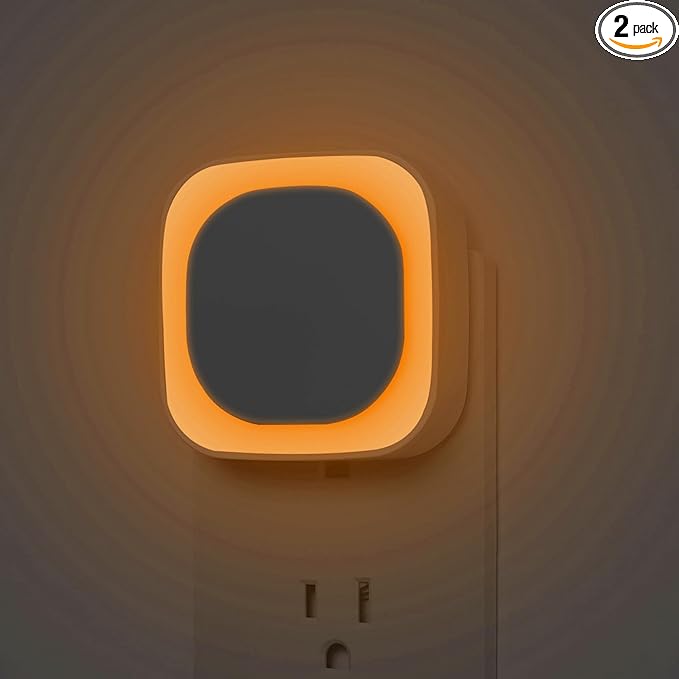 2 Pack Plug in Amber Night Light, Auto Dusk to Dawn, Soft Glow, Dimmable, Diffused Light, LED Lights for Bedroom, Kids, Bathroom, Sleep, Baby Nursery, Toddler, Hallway, Kitchen, Home Decor
