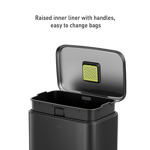 EKO Madison Matte Black 50 Liter/13.2 Gallon Step Trash Can with Inner Liner - Fingerprint Resistant Finish