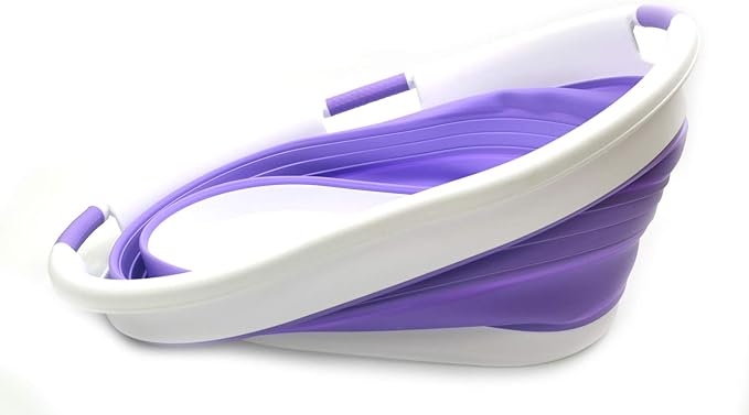 SAMMART 57L (15 Gallons) Collapsible 3-Handled Plastic Laundry Basket - Oval Tub - Portable Washing Tub-Space Saving Laundry Hamper, Water Capacity 44L / 11.6 Gallon (1, Lt. Purple)