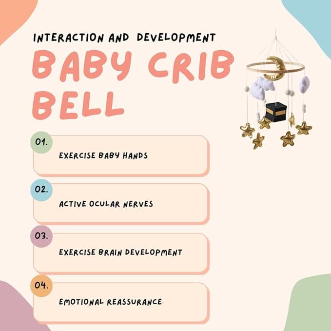 Baby Crib Mobile Nursery Decoration Moon and Stars Hanging Mobile Gender-Neutral Baby Mobile for Crib Handmade Newborn Nursery Decor Easy to Assemble & Durable (Golden Moon)