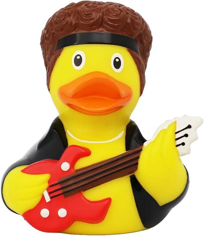 Rock Star Guitar Rubber Duck, Decorative Bath Toy, Collectible, Car Dashboard Display, Party Favor, Cake Topper
