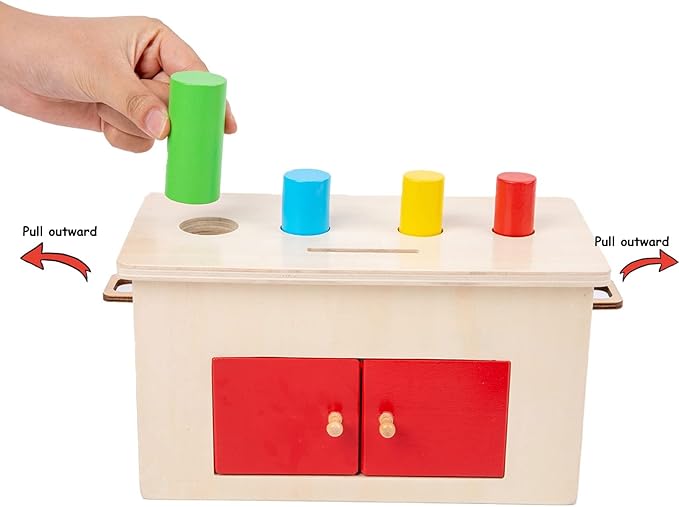 Adena Montessori 4-in-1 Play Kit Box for Infants,Toddlers and Babies 6-12 Months, 1 Year, 2 Year and 3 Year- Includes Coin Box, Cylinder & Carrot Drop Box, and Blind Touch Perception Box with Door