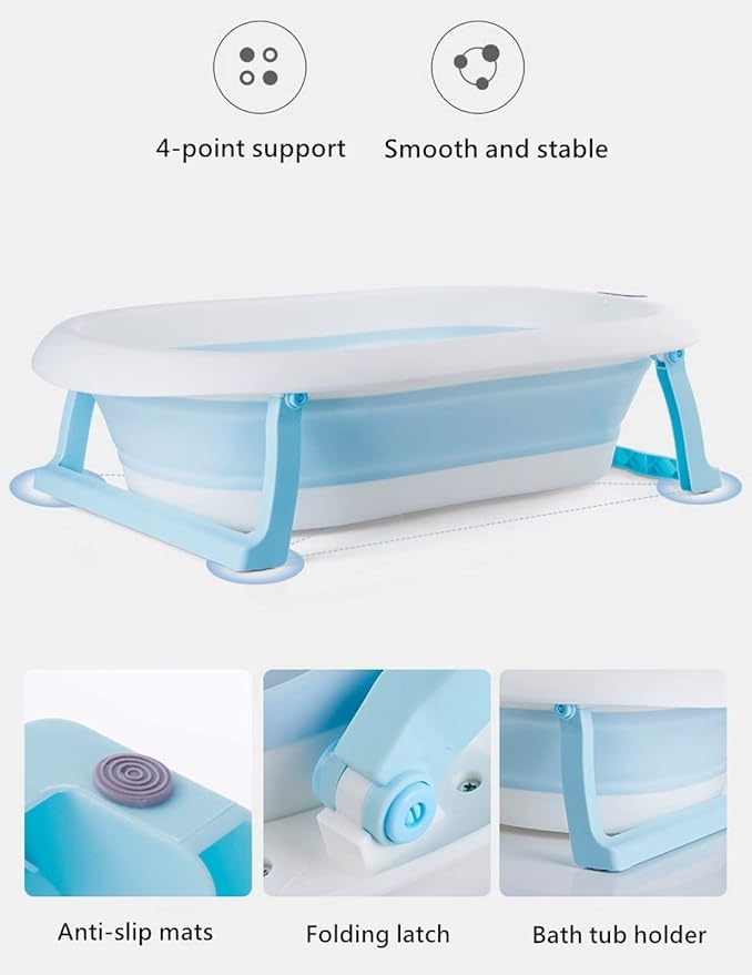 Foldable Baby Bath Tub,Newborn Baby Tub with Soft Bath Mat and Real Time Water Temperature Display(Blue Bath Tub + Bath Mat)