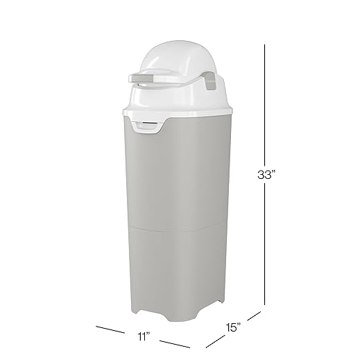Foundations Tall Diaper Pail with Airtight Lid - Durable & Odorless Diaper Disposal, Large Capacity, Holds up to 60 Newborn Diapers, Refill with Any Bags, Gray (9612057)
