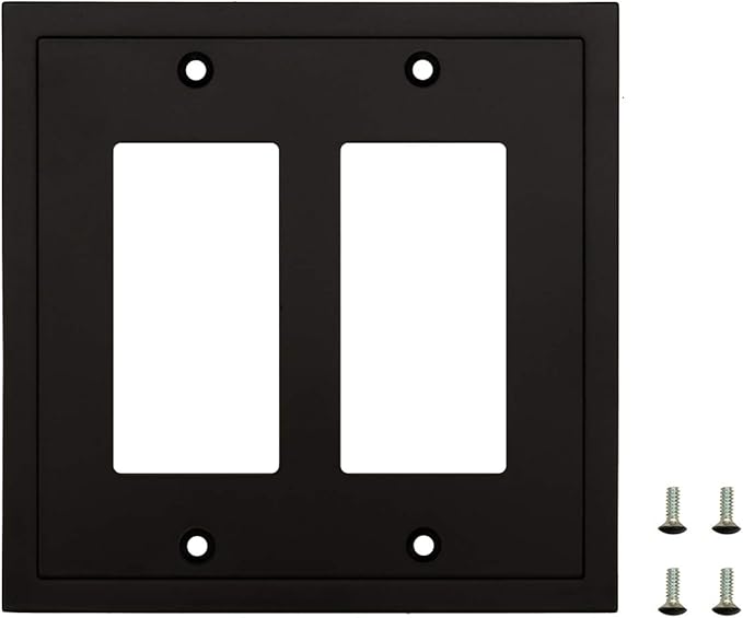 Modern Edge Decorative Wall Plate Switch Plate Outlet Cover, Durable Solid Zinc Alloy (Double Decorator, Matte Black)