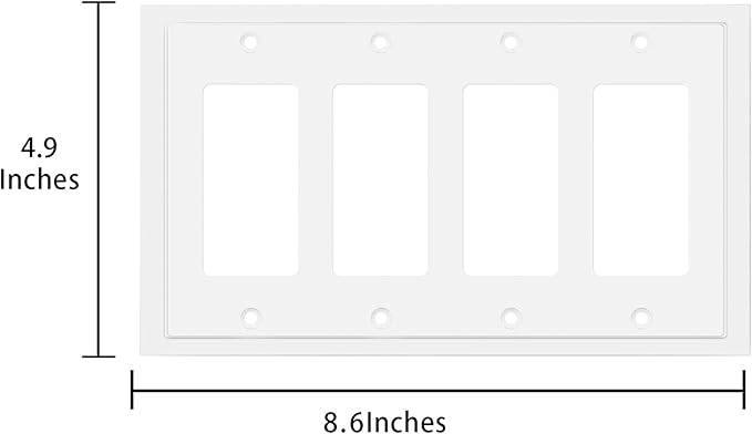 Modern Edge Decorative Wall Plate Switch Plate Outlet Cover, Durable Solid Zinc Alloy (Quad Decorator, White)