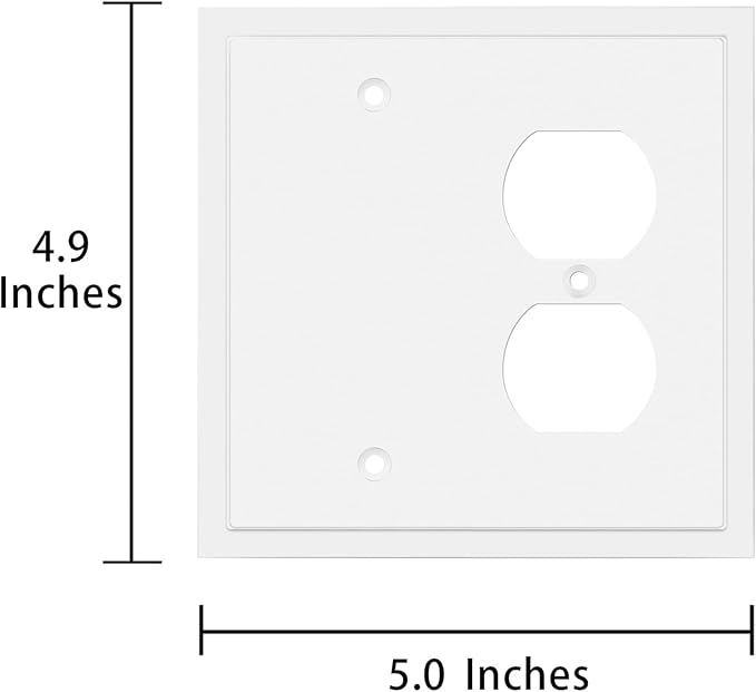 Henne Bery Modern Edge Decorative Wall Plate Switch Plate Outlet Cover, Durable Solid Zinc Alloy (Blank/Duplex, White)