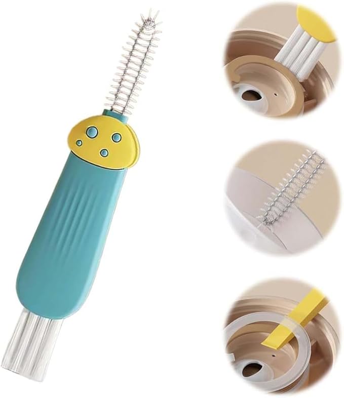 Mini Bottle Brush- Deep Clean Bottle Necks, Straws & Cup Lids, 3-in-1 Tight Space Scrubber for Water Bottles, Travel Mugs, Home Kitchen&Office. Dishwasher Safe(Green)
